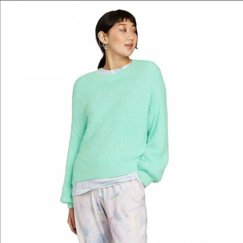 Wild Fable Teal Fuzzy Crew Sweater NWT